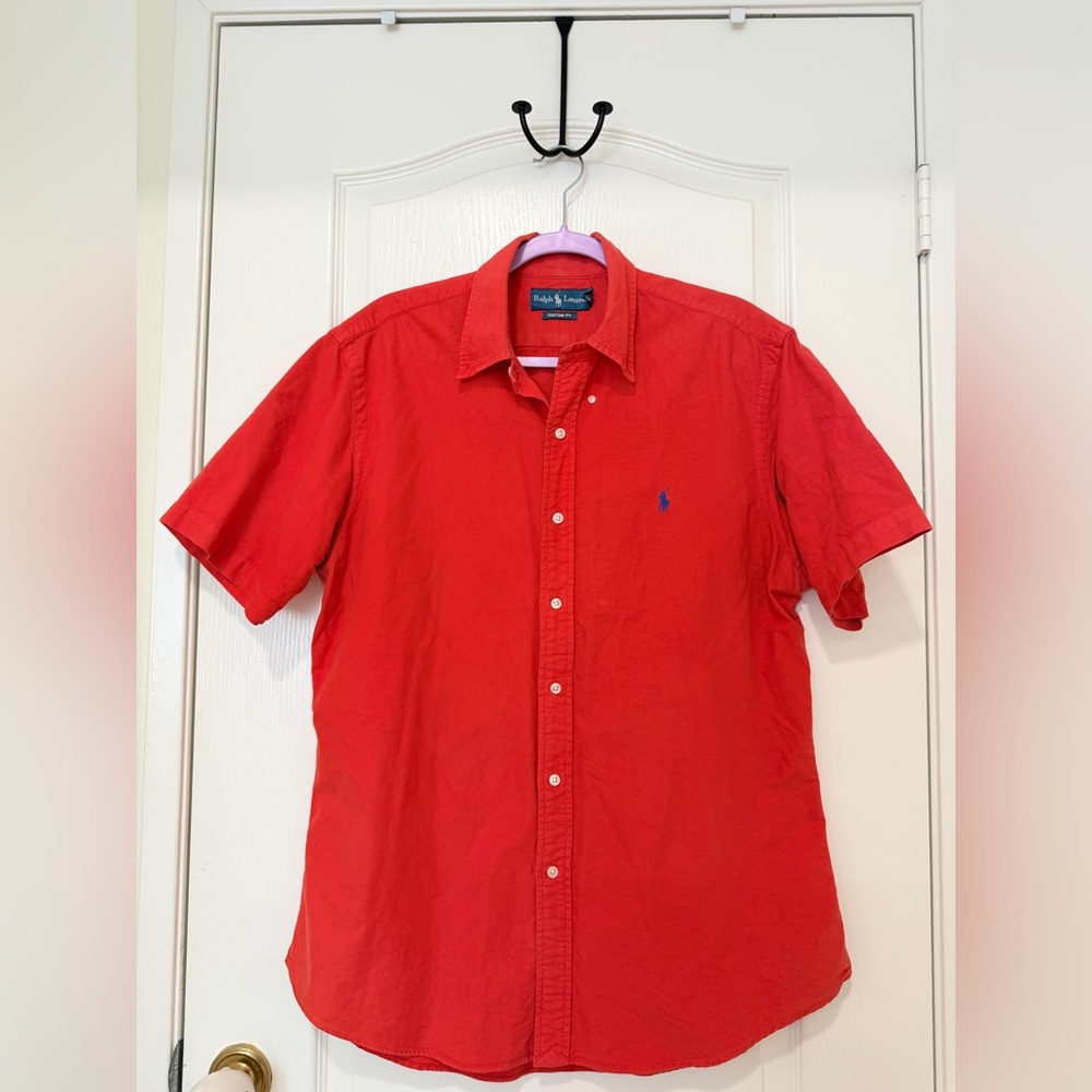 Ralph Lauren Red Button Down Shirt Custom Fit Mens Small Short Sleeve - Picture 2 of 4